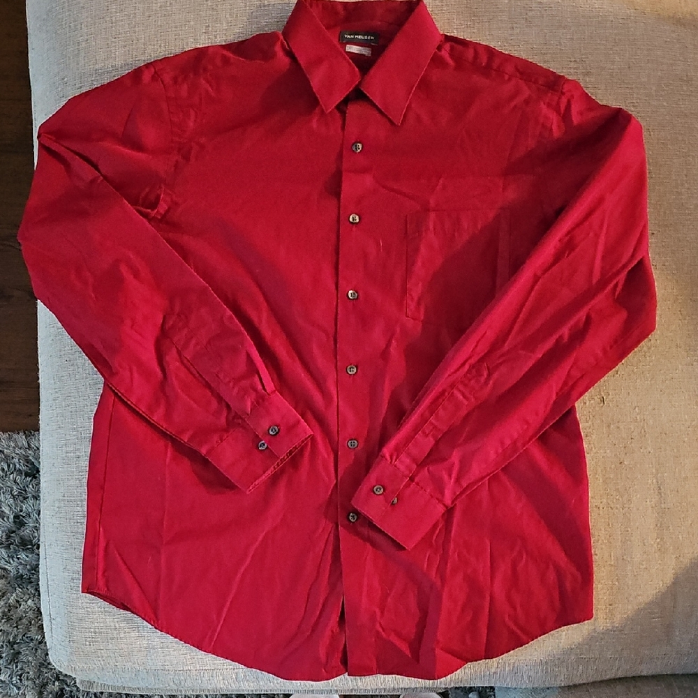 Van Heusen Men's Bold Red Casual Button Down Shirt